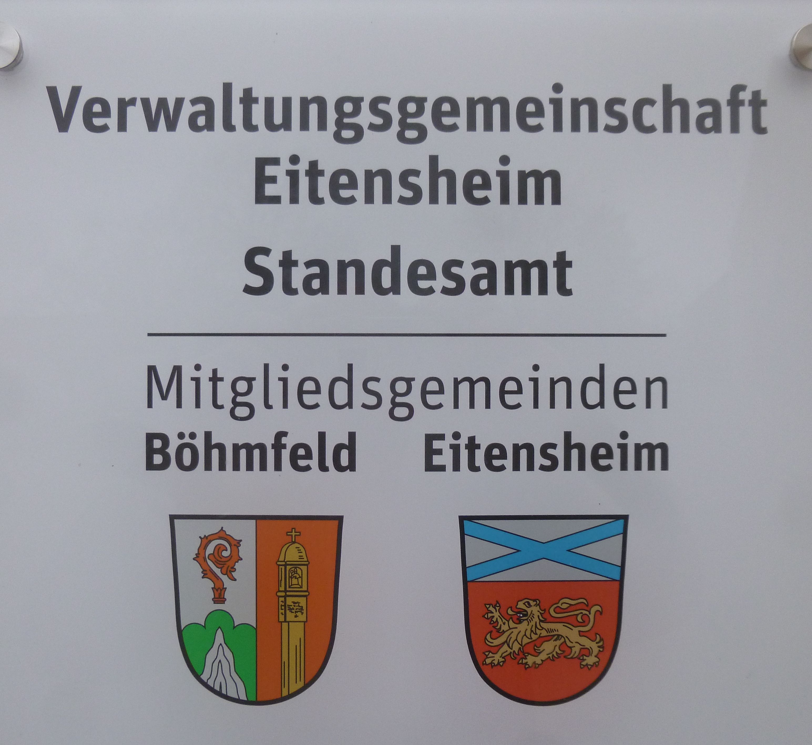 VG Schild mit Mitgliedsgemeinden Eitensheim und Böhmfeld