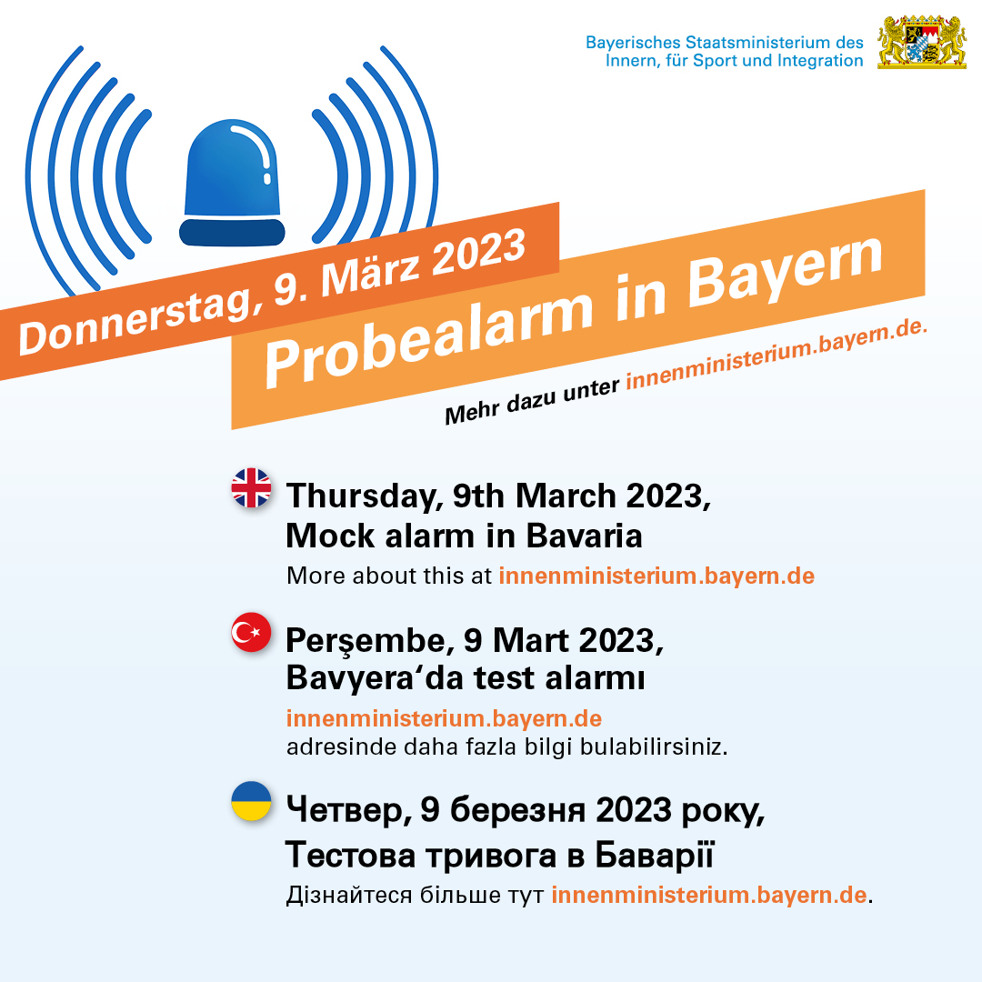 Probealarm in Bayern am Donnerstag, den 09.03.2023