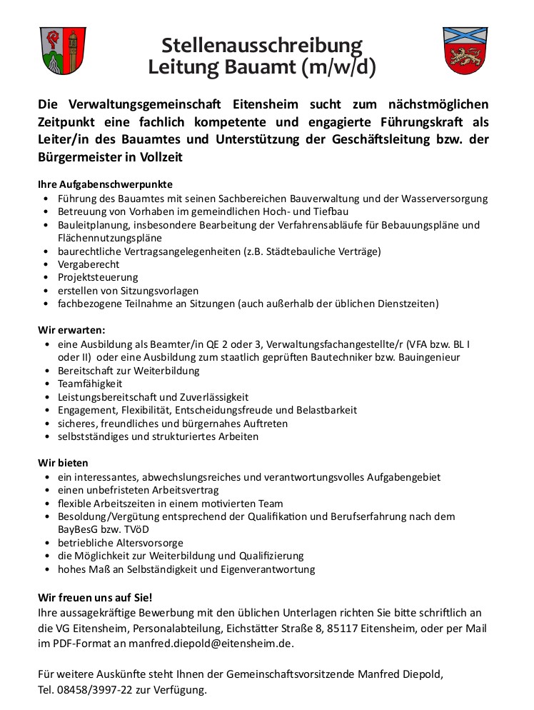 Stellenausschreibung Bauamtsleiter