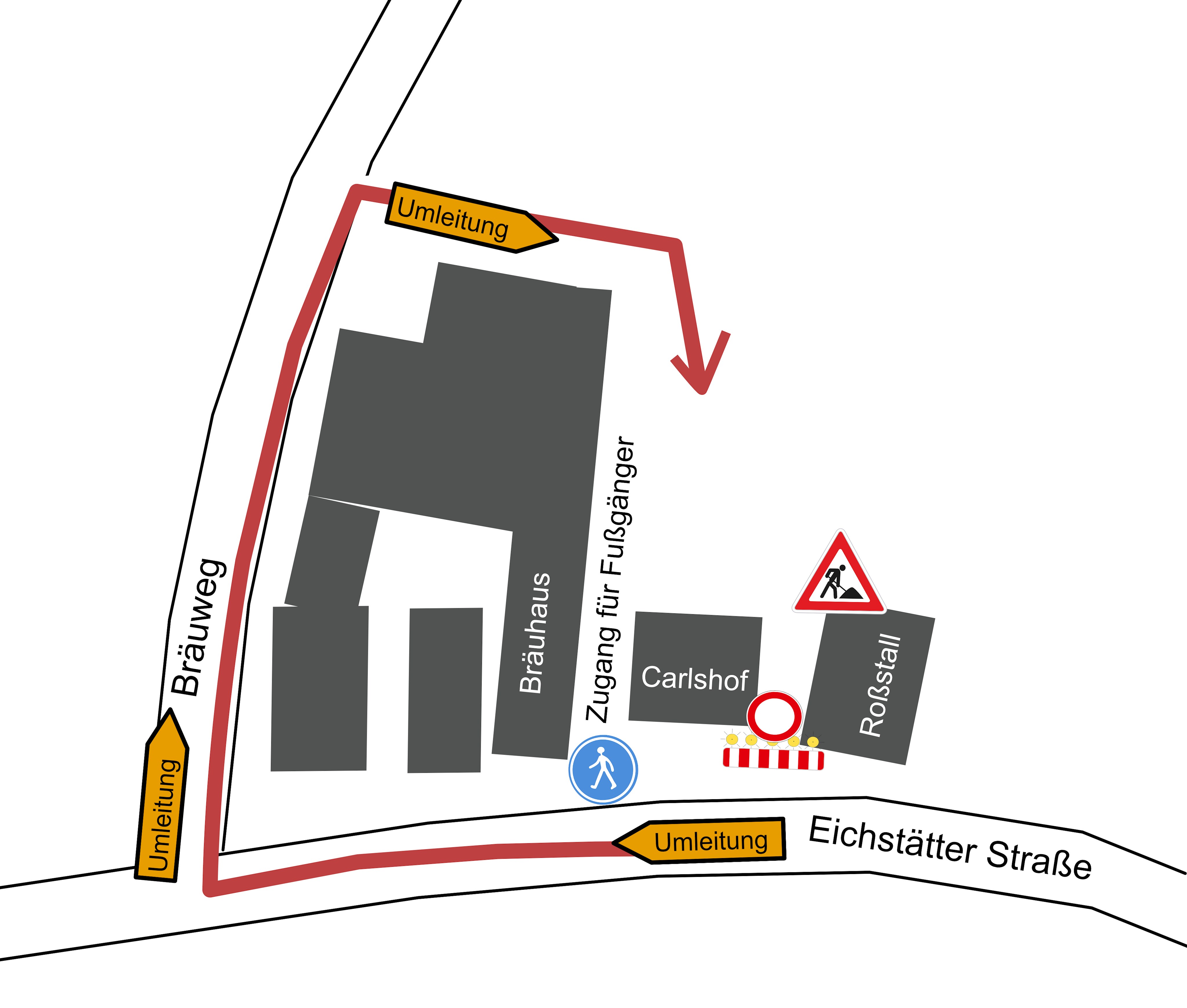 Zufahrt zum Rathaus ist aktuell nur über den Bräuweg möglich