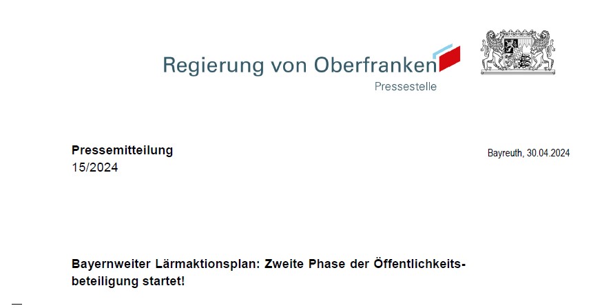 Bayernweiter Lärmaktionsplan: Zweite Phase der Öffentlichkeitsbeteiligung startet!