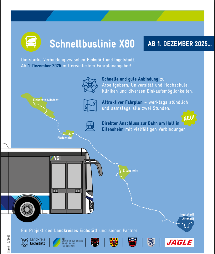 Fahrplanänderung für die Schnellbuslinie X80 ab dem 01. Dezember 2025