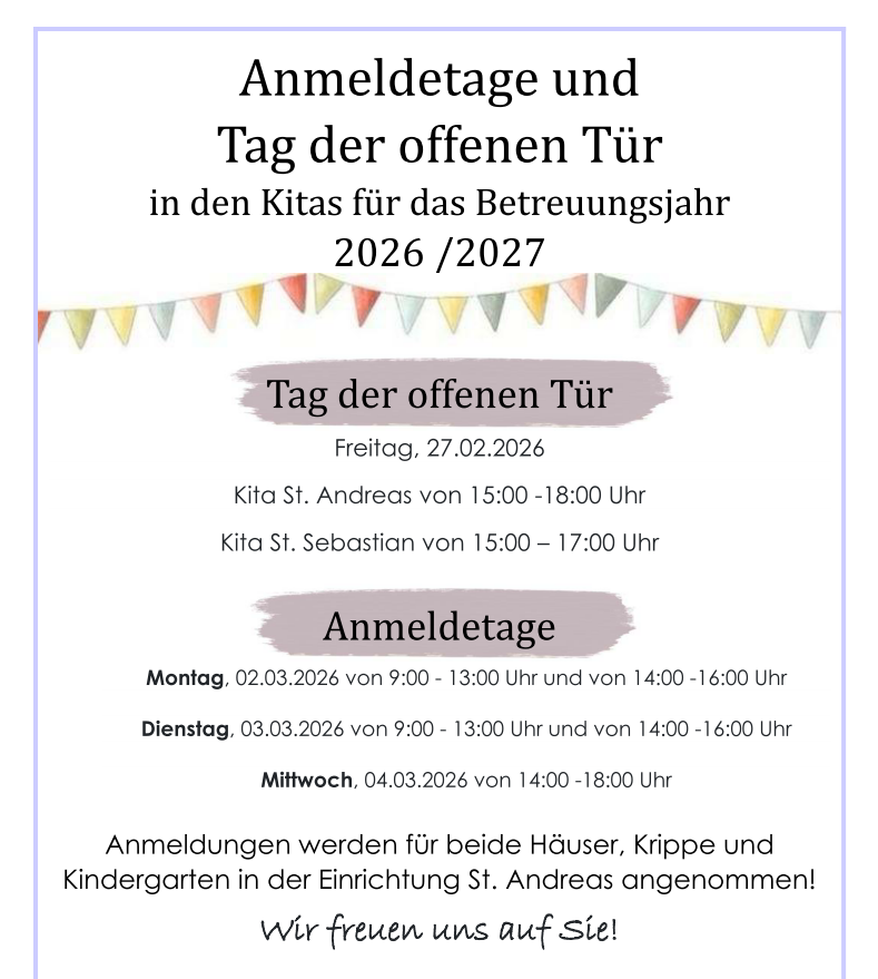 Anmeldetage und Tag der offenen Tür in den Kitas 